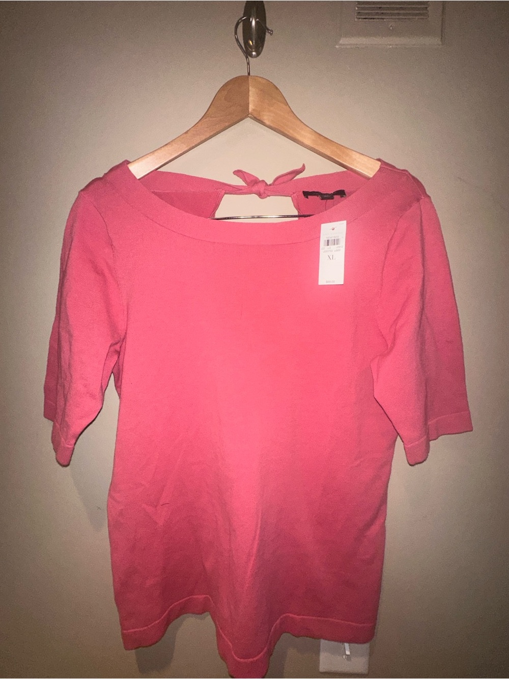 Ann Taylor Women’s Pink Short-Sleeve Knit Top with Tie back XL NWT